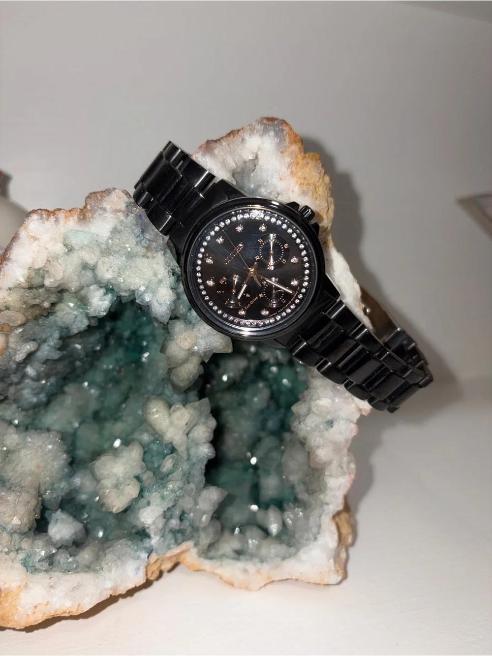 Citizen Black and Rose Gold Crystal Accent Eco-Drive Women's Watch